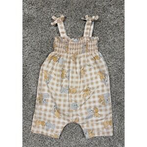 Disney Baby Romper Kids 3-6M Tan Lady and the Tramp Gingham Smocked Tie Shoulder